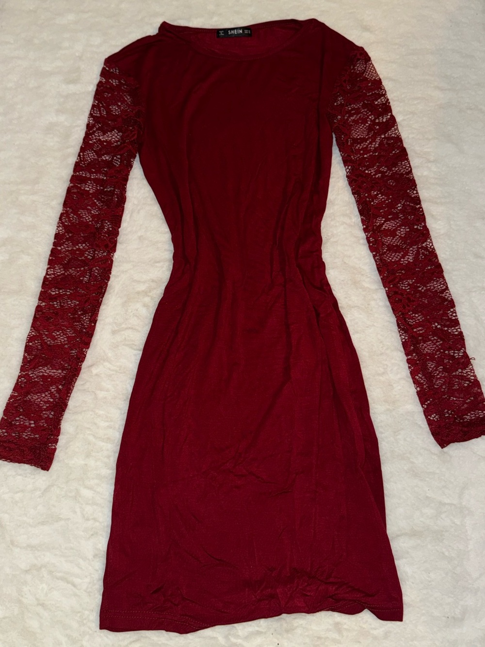 burgundy lace sleeve dress